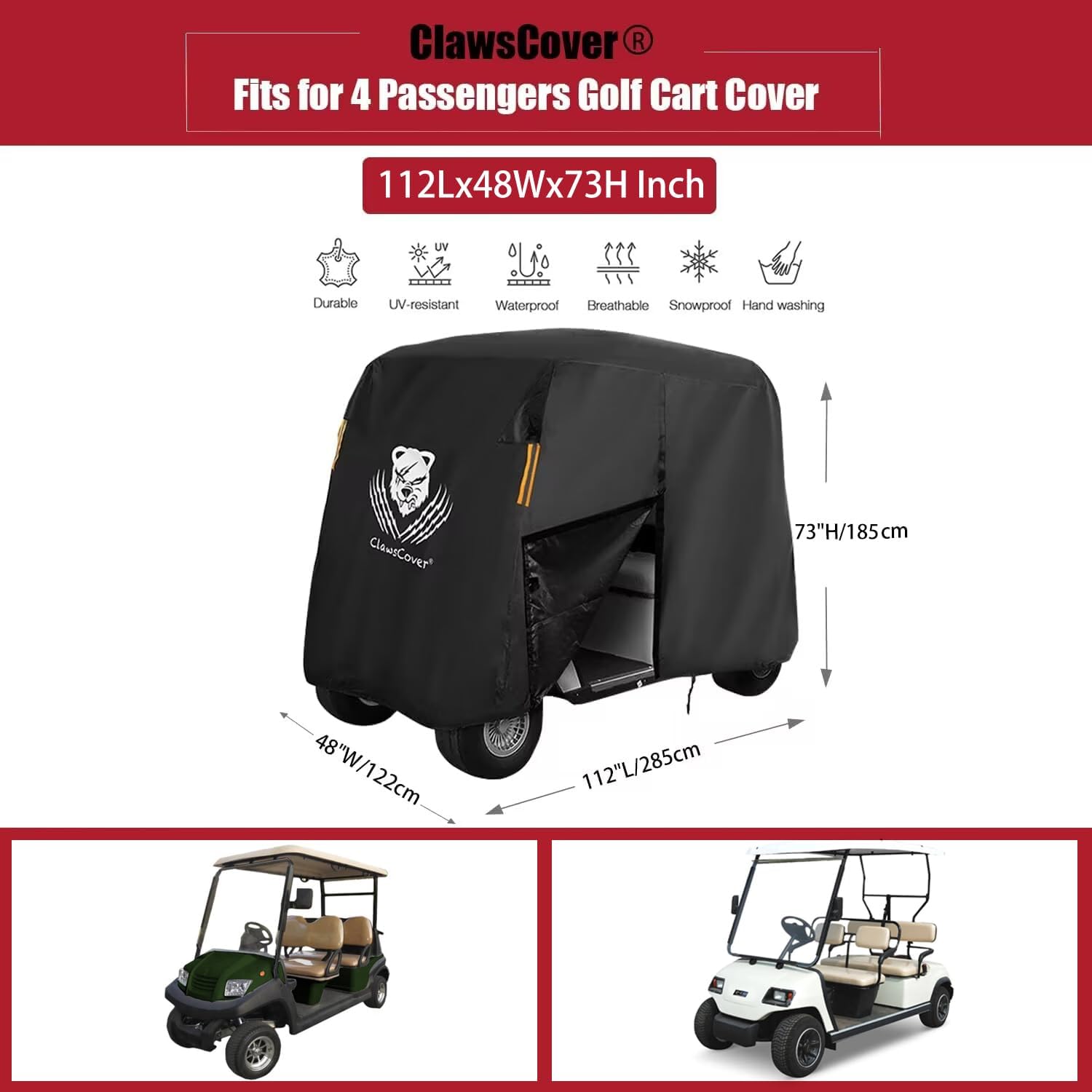 246 Passenger Golf Cart Covers,Waterproof Outdoor Heavy Duty Fadeless All Weather 246-Seater Golfcart Cover Accessories Fits for EZGO,Club