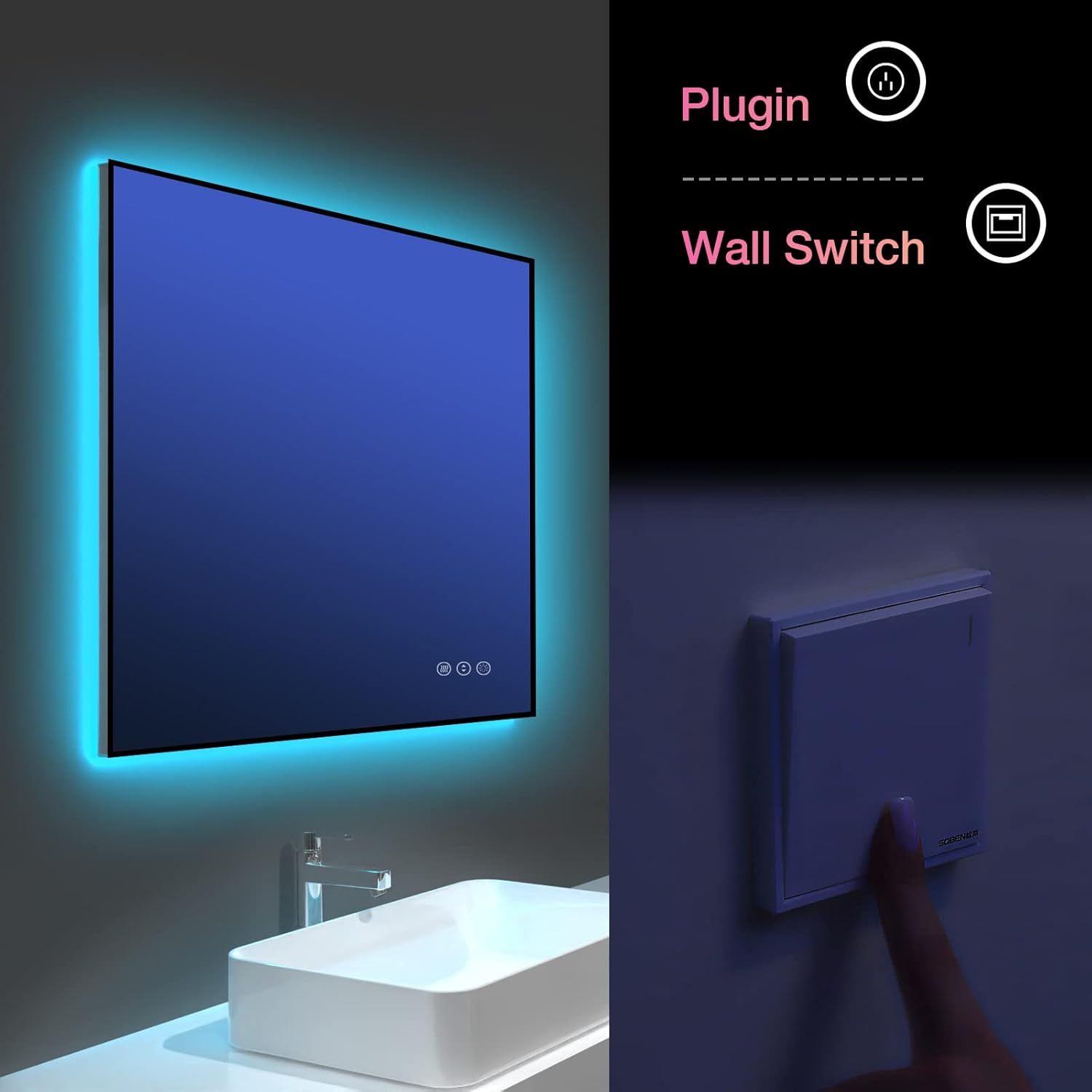 Amorho Espejo de baño LED con retroiluminación RGB, 28 x 36 pulgadas, espejo de tocador iluminado que cambia de color para pared, control táctil,