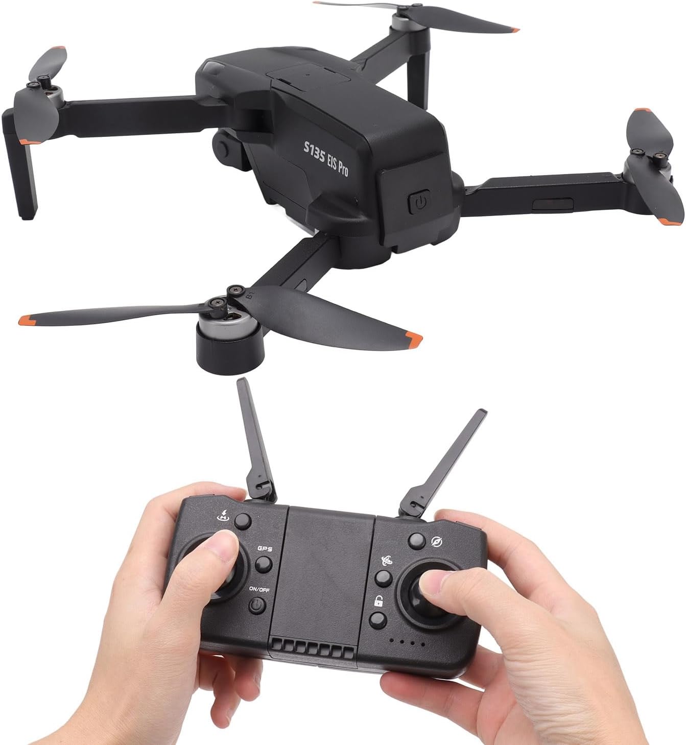 Dron GPS S135, dron sin escobillas para evitar obstáculos remoto negro para disparo panorámico para más de 14 (batería dual)