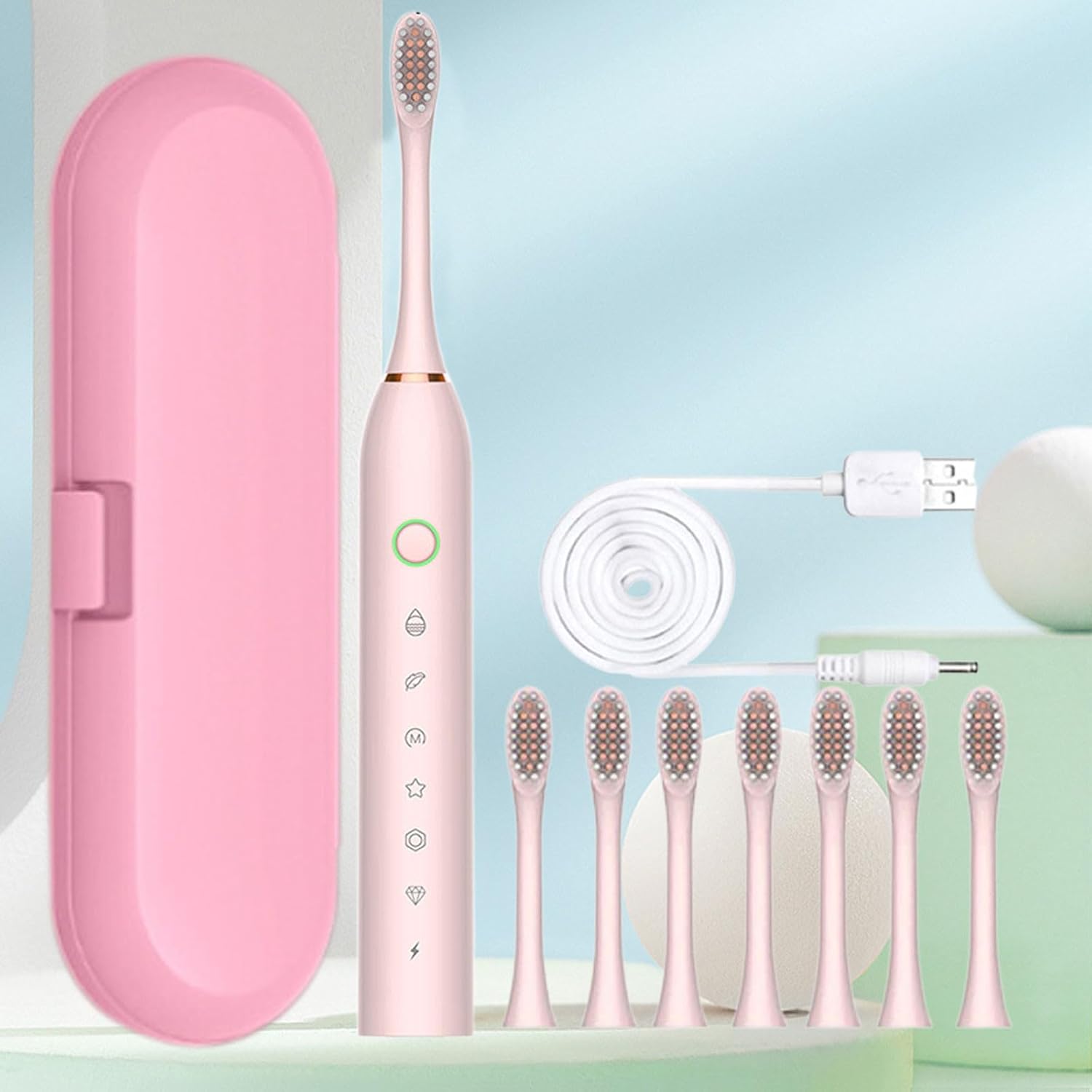 Cepillo de dientes eléctrico para adultos, cepillo de dientes eléctrico con 8 cabezales de cepillo y caja de cepillo de dientes, 6 modos de