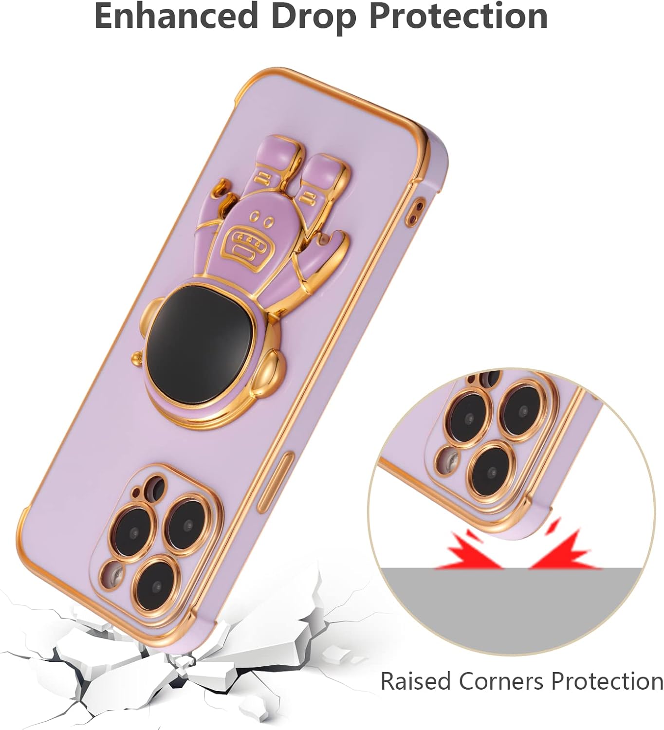 RALEAVO Funda para iPhone 13 Pro, bonita funda de astronauta 6D con función atril, cubierta de lujo enchapado de lujo, ajuste delgado, TPU suave, a