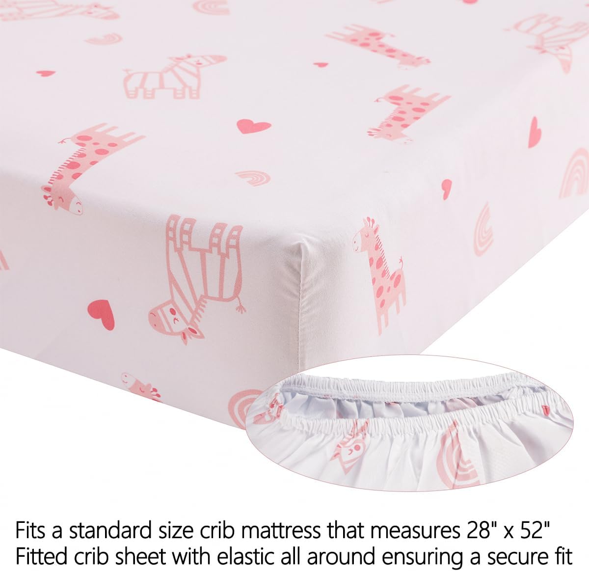 Juego de ropa de cama para cuna para niñas, 4 piezas, bohemio, arco iris, rosa, juego de ropa de cama para guardería con edredón de bebé, sábana