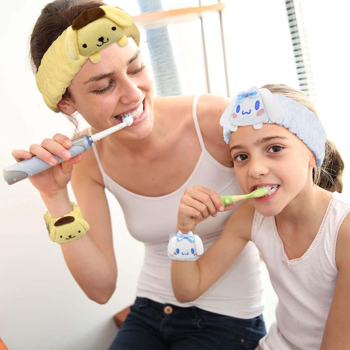 Juego de diadema y pulsera Kawaii Spa para lavado facial, lindas diademas suaves para el cuidado de la piel para mujeres y niñas, diadema de
