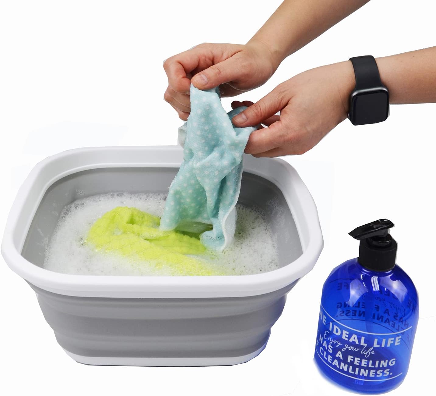 SAMMART Tina de lavado de plástico plegable de 5.5L (1.4 galones), lavabo de lavado portátil, bañera plegable, fácil almacenamiento, ahorra espacio,