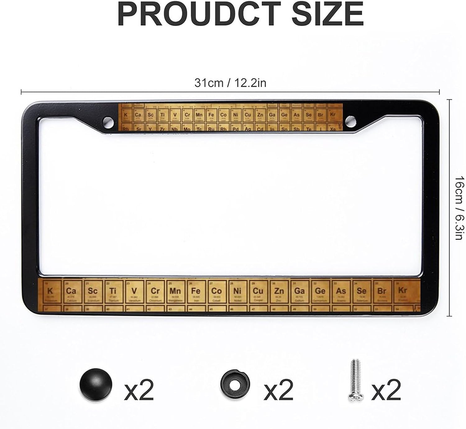 Science Elements Chemistry License Plate Frames DIY Holder Universal Aluminum License Plate Cover Black-Style