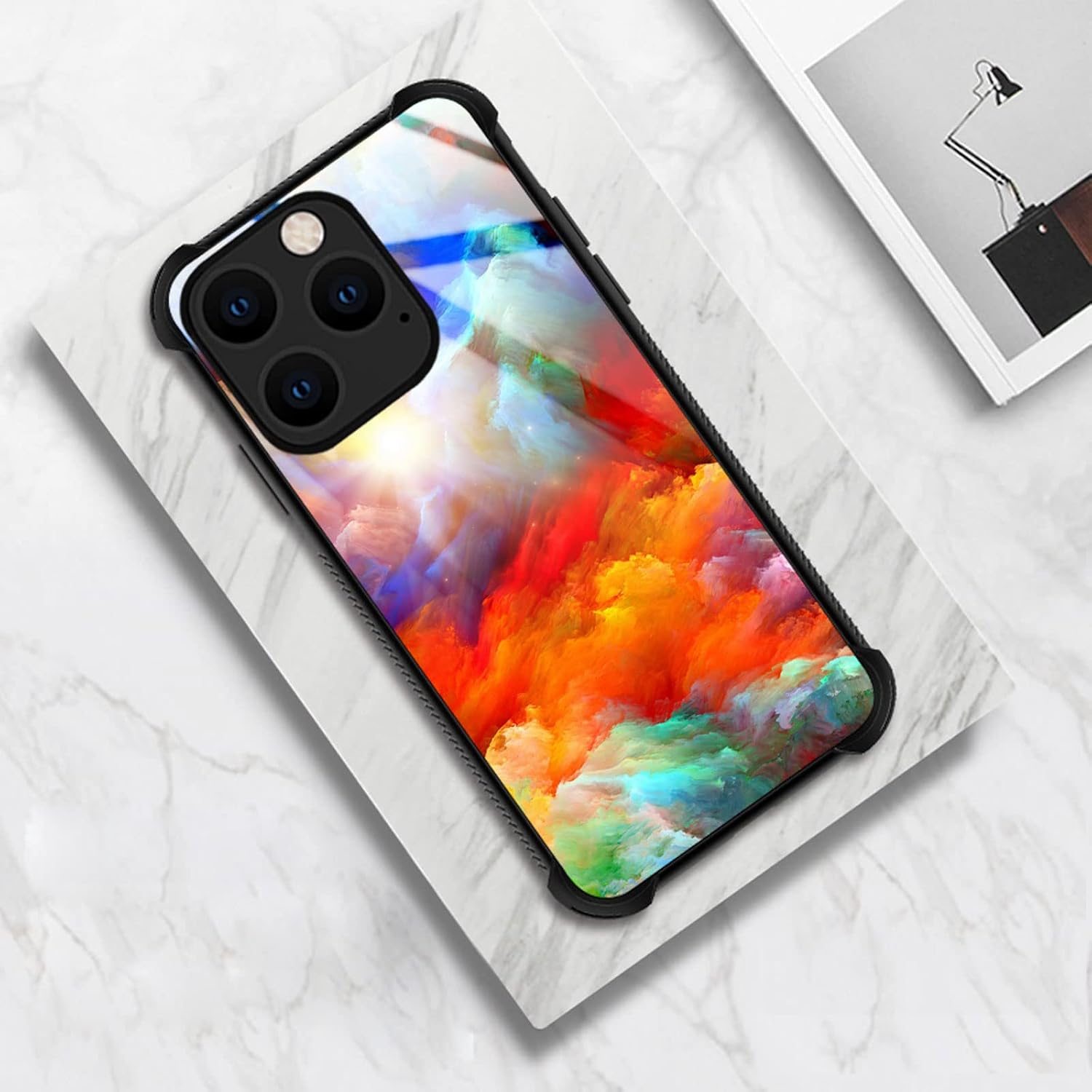 CARLOCA Funda compatible con iPhone 14, diseño gráfico de identidad colorida de nubes irreales, a prueba de golpes, antiarañazos, para iPhone 14