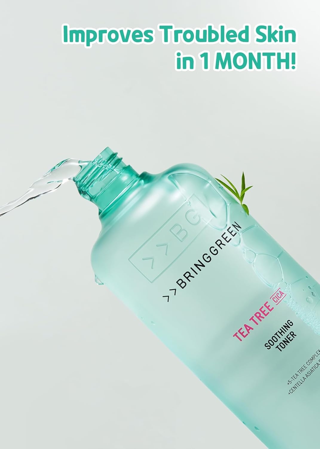 BRING GREEN Tea Tree CICA Tónico calmante  Rutina diaria suave de cuidado de la piel para efecto refrescante e hidratante (8.5 onzas líquidas), 8.5