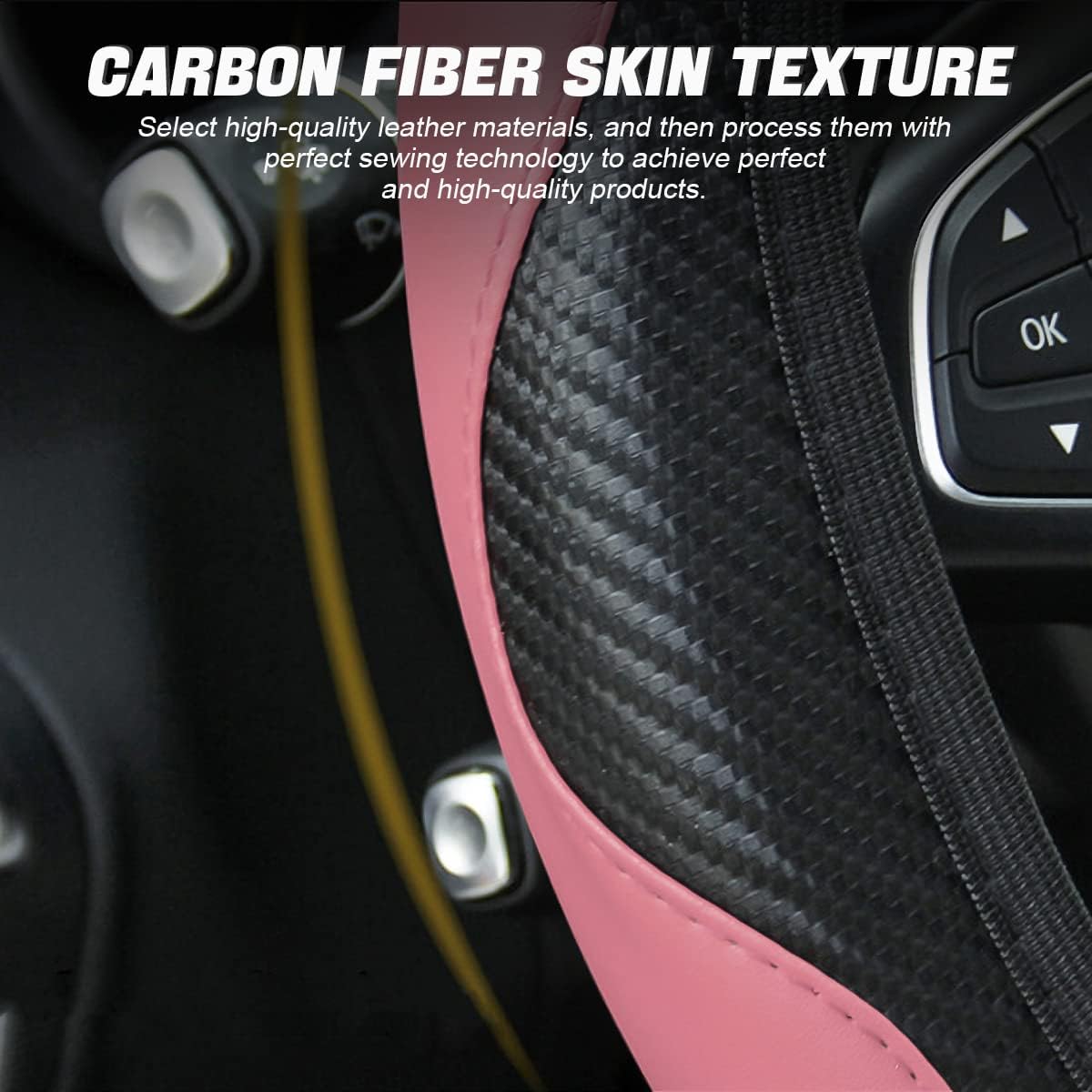 Funda para volante de automóvil, de microfibra de piel sintética, elástica de fibra de carbono, protector de volante de automóvil, 15 pulgadas,