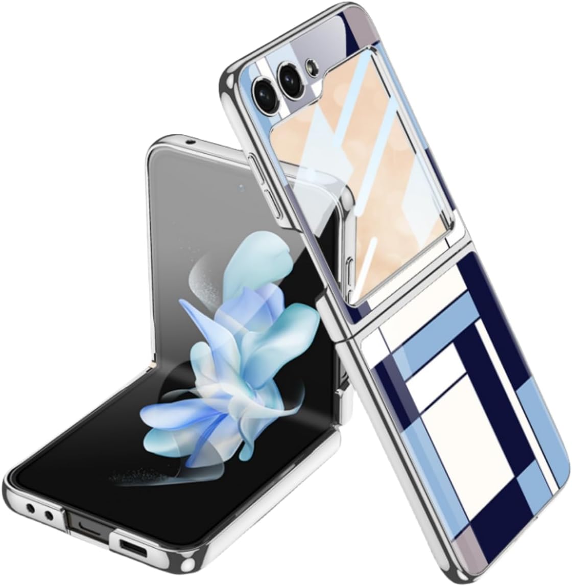 BAILI Funda Z Flip5, cubierta ultrafina de vidrio templado 9H, pintura de color galvanizado Galaxy Z Flip 5, diseño de mármol de lujo de moda con