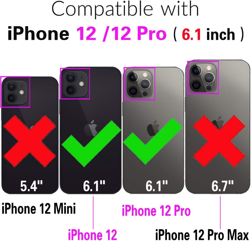 Asuwish Funda de teléfono para iPhone 12 Pro iPhone12 6.1 Funda tipo cartera con protector de pantalla de vidrio templado y correa cruzada para la