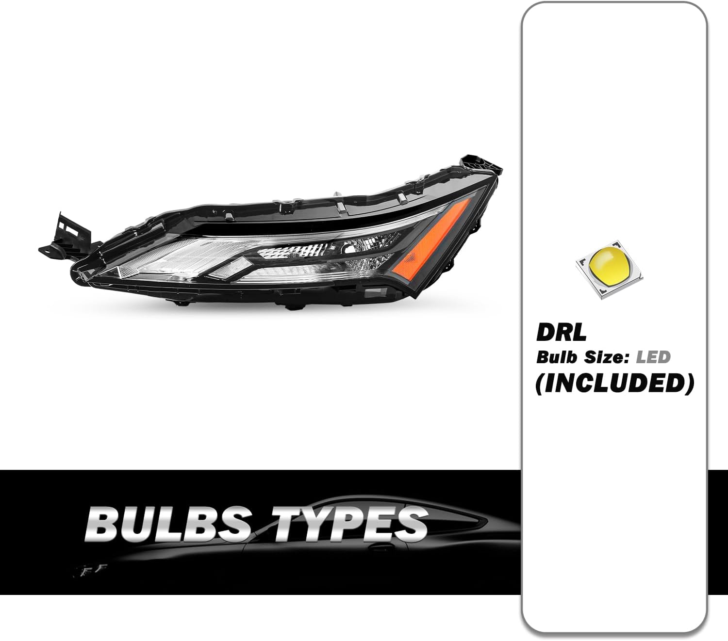 Conjunto de faros delanteros superiores de estilo OE compatible con Nissan Rogue 2021-2023, señal de giro halógena, luz DRL, lado del conductor y