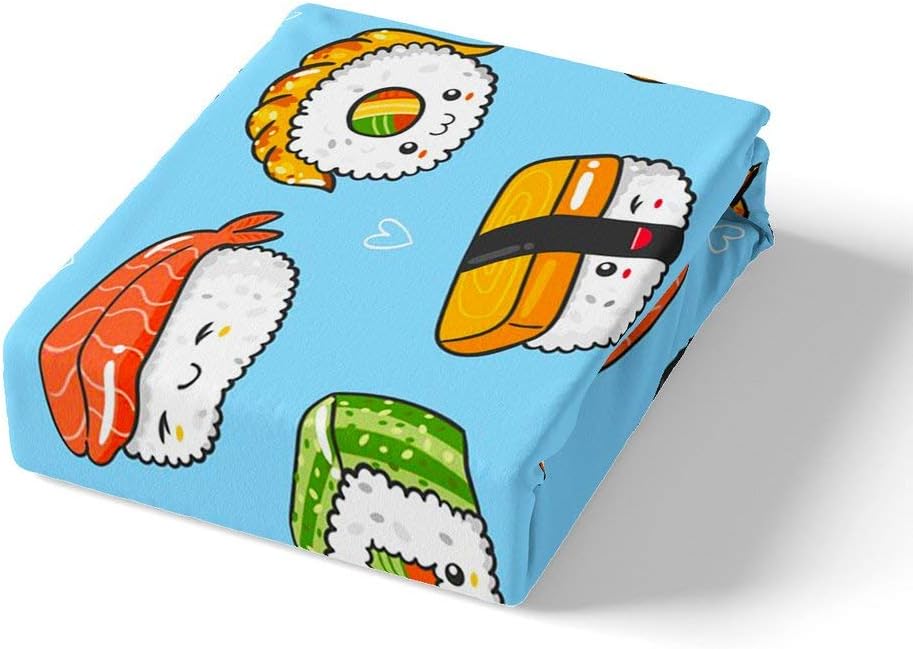 Erosebridal Juego de funda de edredón de sushi para niños, funda de edredón de comida kawaii, tamaño Queen, juego de ropa de cama de estilo japonés