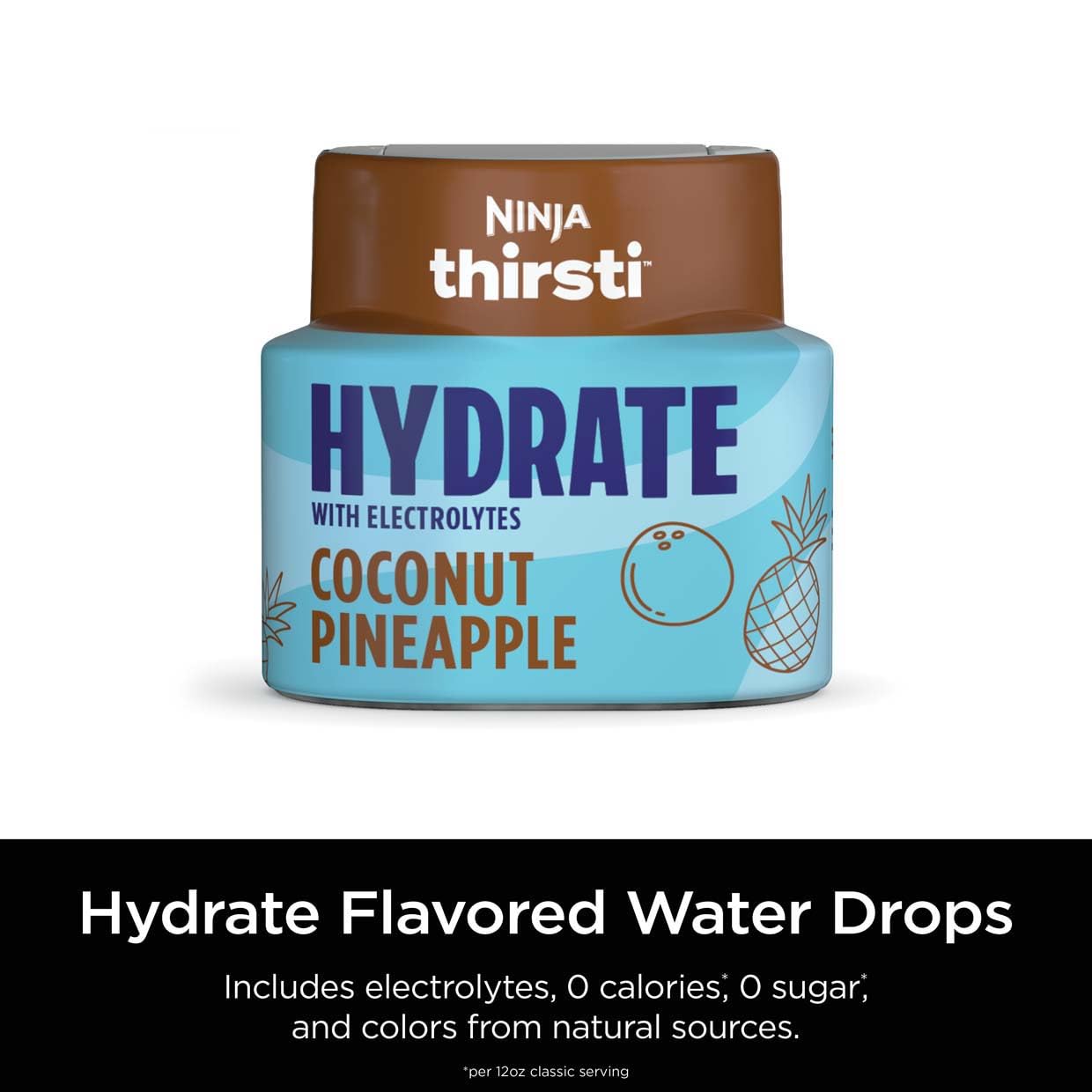 Ninja Thirsti Gotas de agua saborizadas, hidrata con electrolitos, piña de coco, paquete de 3, cero calorías, cero azúcar, 2.07 onzas líquidas, hace