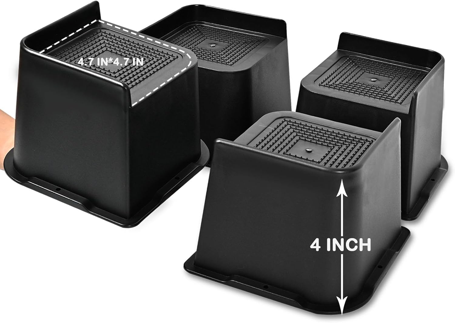 Elevadores de cama resistentes de 4 pulgadas, elevadores de muebles con plástico duradero, elevadores de cama de gran tamaño que soportan hasta