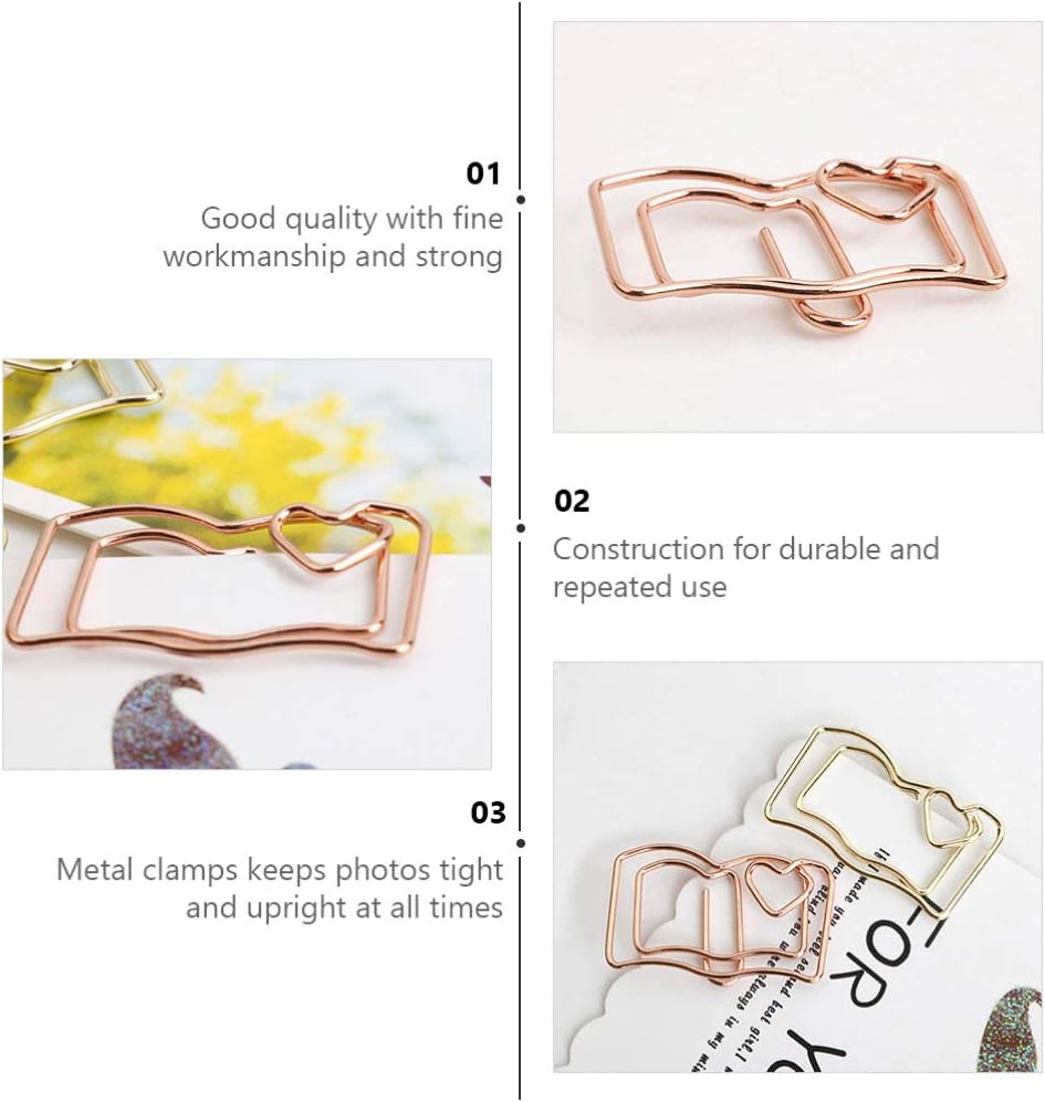 Clips de papel de hierro, 60 unidades, marcadores de libros de metal, clip de papel con forma de libro, clips de papel para diario, abrazadera de