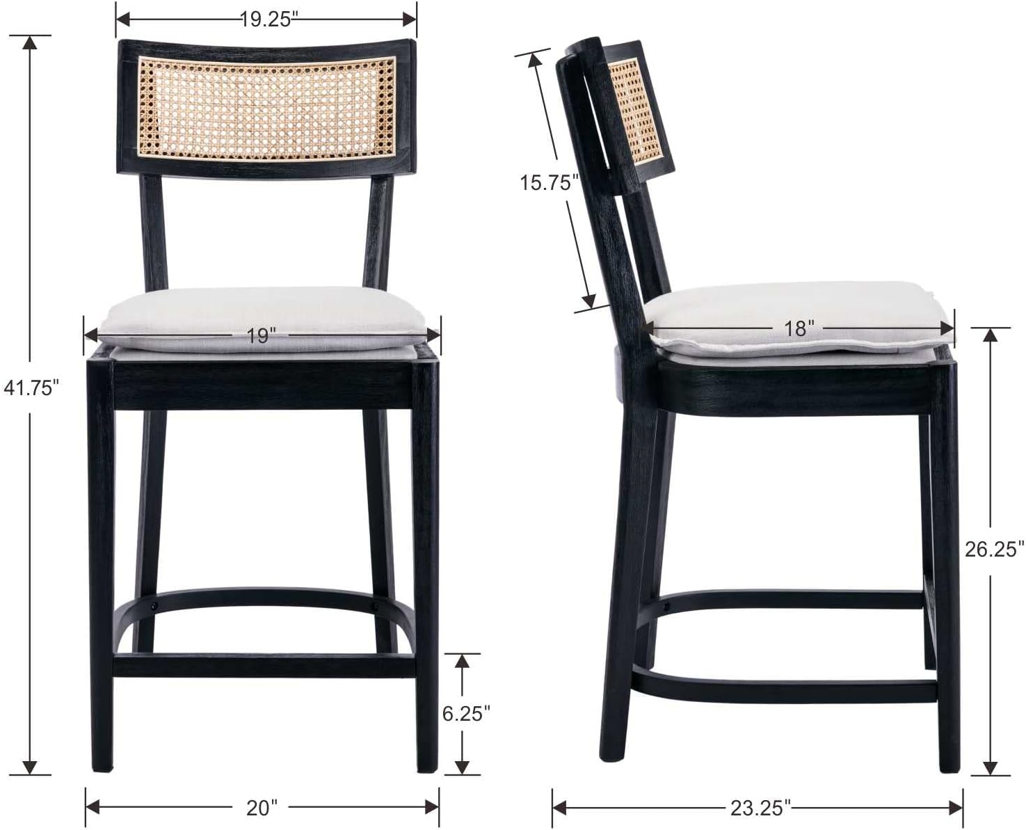 Taburetes de bar de ratán de altura de mostrador, taburetes modernos de mostrador de 26 pulgadas con respaldo de bastón, sillas de bar de mediados