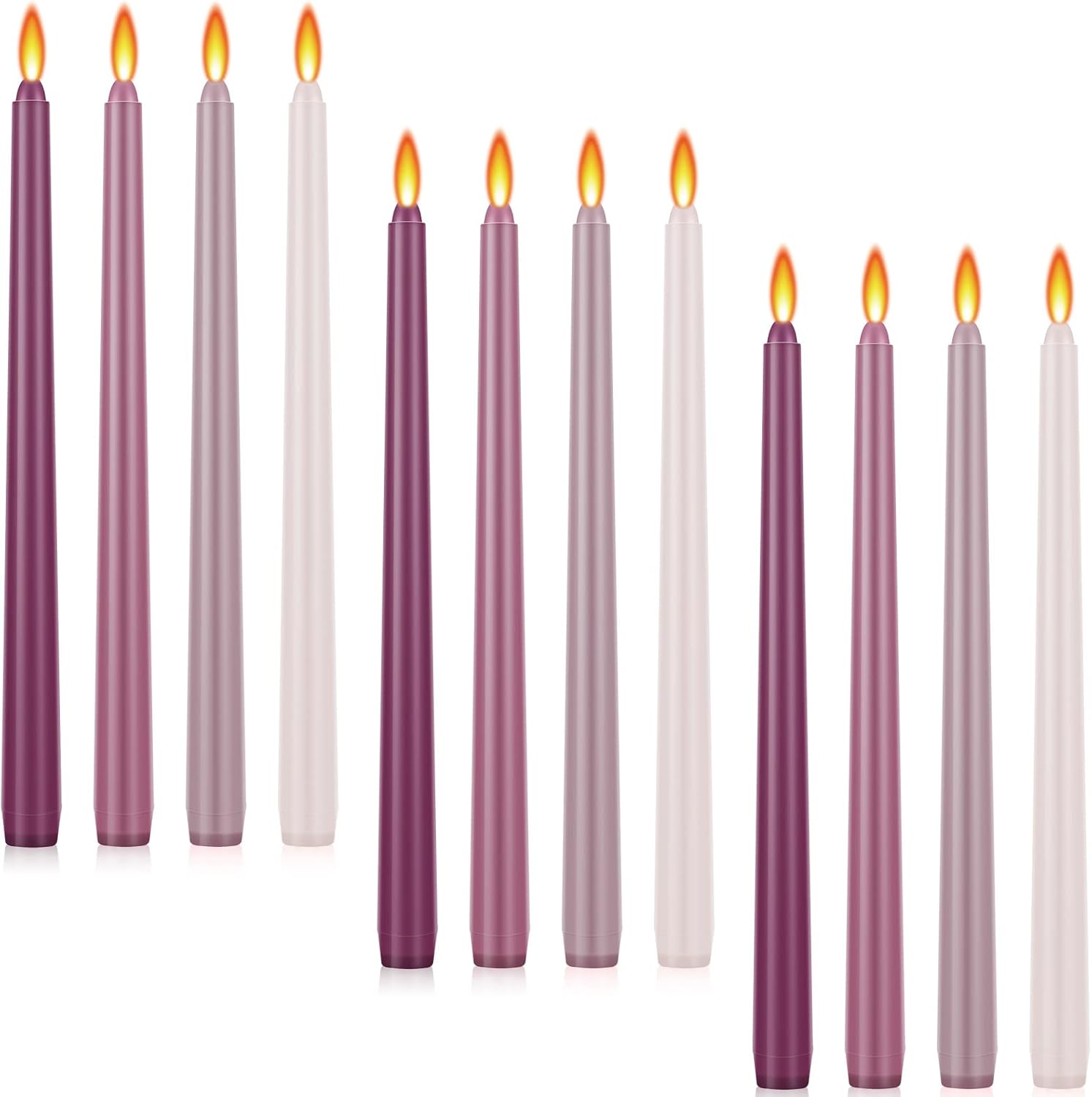 Threan 12 velas cónicas de colores, velas cónicas de colores, velas perfumadas de sándalo ámbar, velas de larga duración para decoración de bodas de