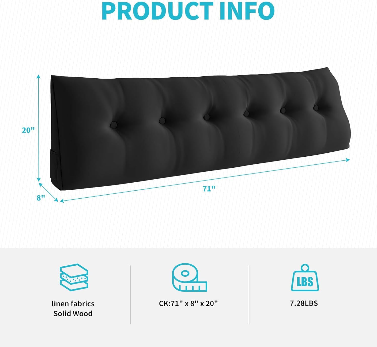 CECER Almohada de cabecera de cama tamaño California King, almohada triangular grande con dos bolsillos laterales, cojín largo de cuña para cama o