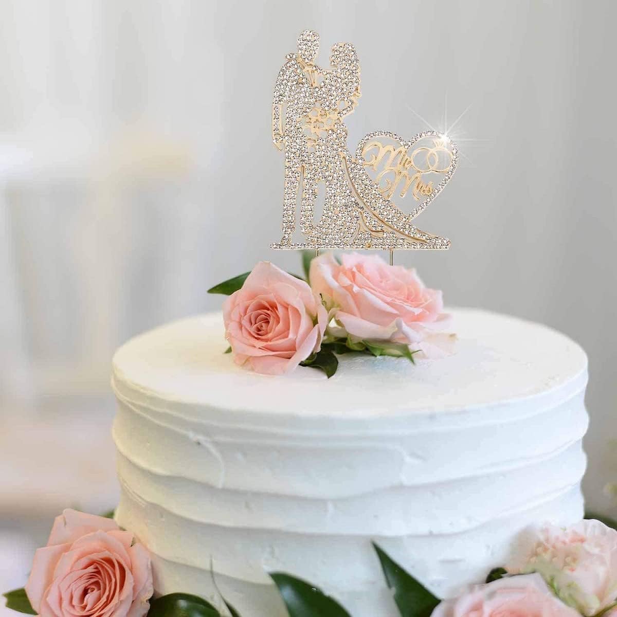 Mr and Mrs – Decoración para tarta de boda, aleación de cristal brillante, diamantes de imitación para novia y novio, corazón de amor, para boda,