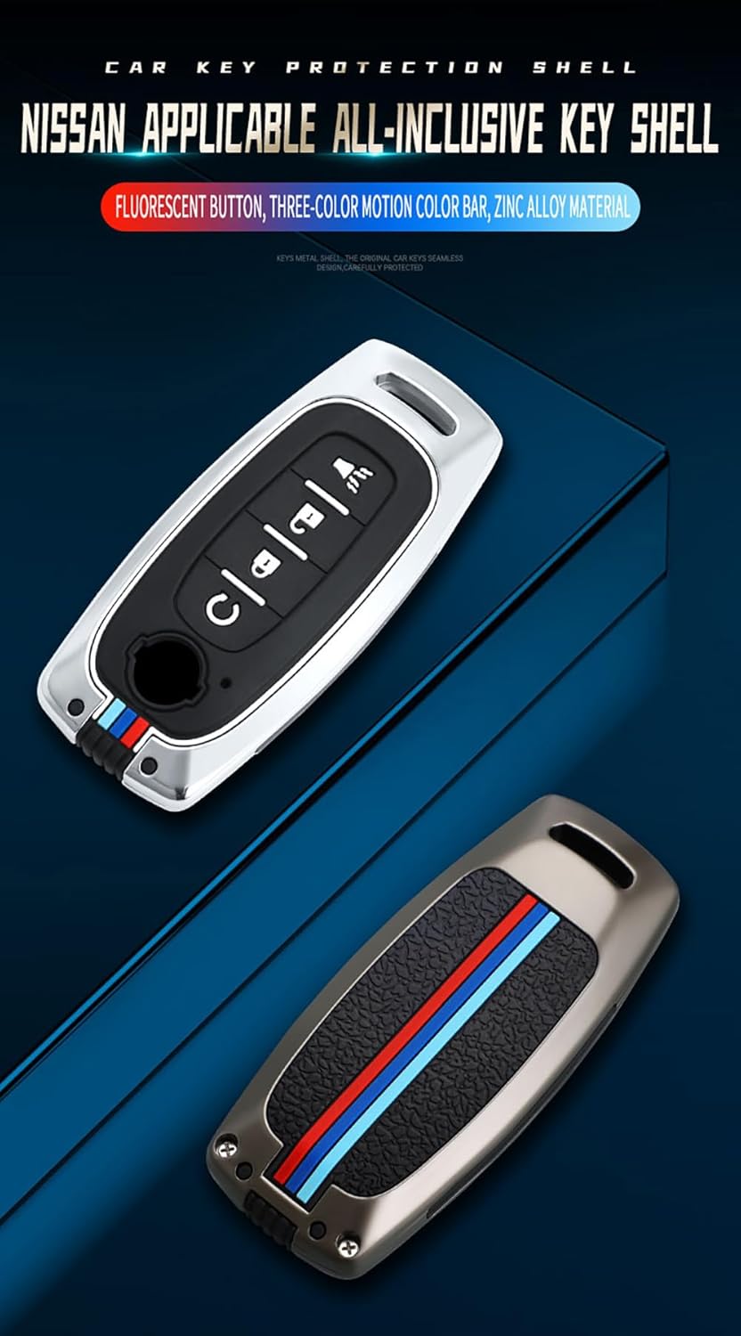 ontto Funda para llave de automóvil de 4 botones, funda inteligente para llave de metal, guante, protector completo para Nissan X-Trial Kicks Rouge