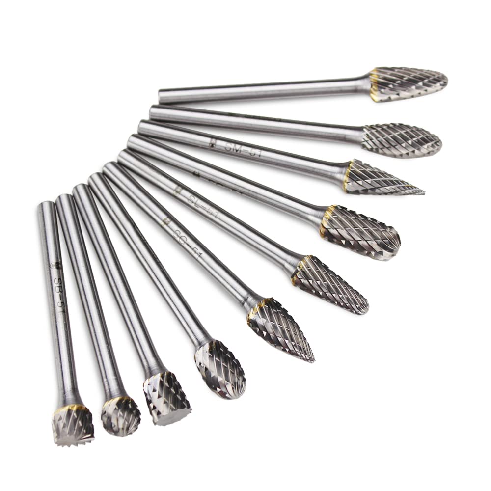 BHA Juego de brocas rotativas de carburo de tungsteno para grabado de metal y trabajo de precisión, doble corte con vástago de 18 pulgadas, 10 piezas