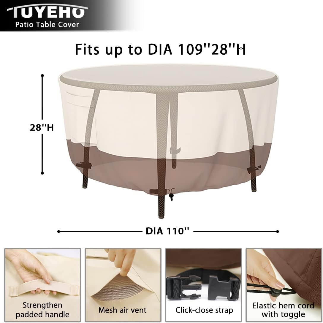 Tuyeho Funda redonda para muebles de patio, tela Oxford duradera para mesa redonda para exteriores, impermeable, resistente a los rayos UV y a los