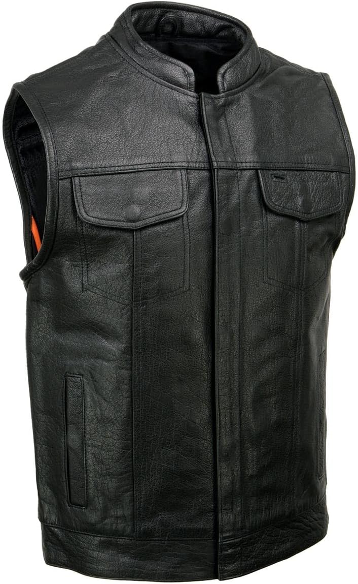 Milwaukee Leather Chaleco de cuero para motociclista estilo club negro para hombre, Sh2036-negro