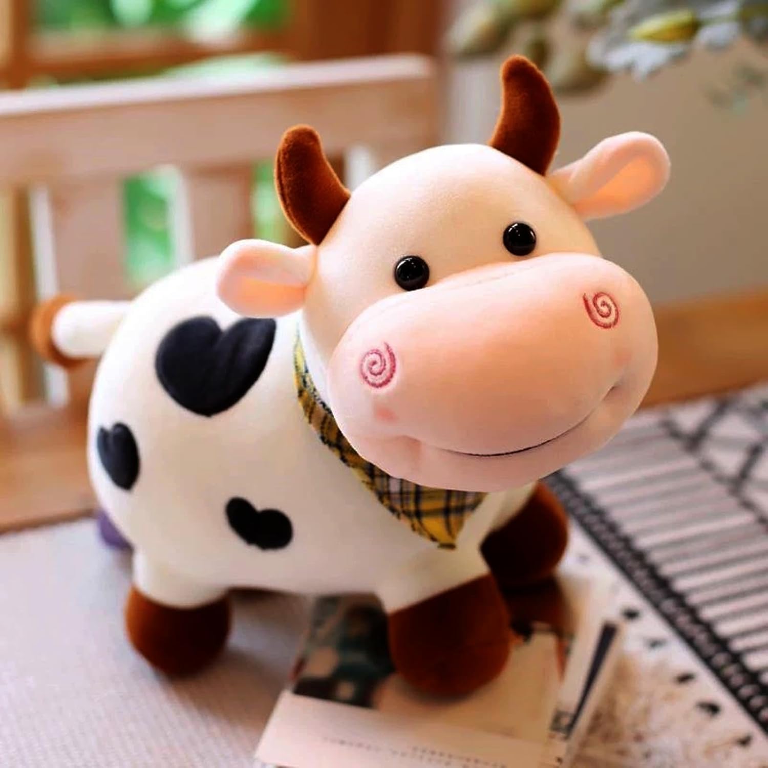 Vaca de peluche lindo juguete de vaca de felpa suave para regalo de cumpleaños de niños 10.5 pulgadas vaca peluche juguete