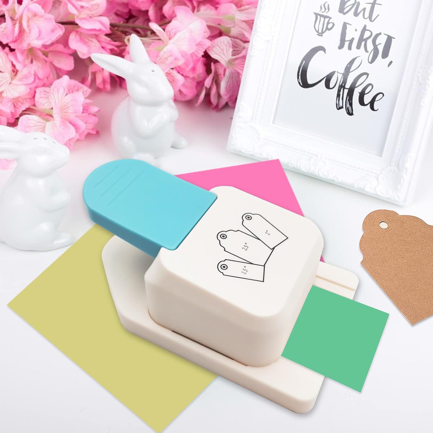 Etiqueta de regalo 3 en 1 para manualidades, perforadora de papel de 1.5 pulgadas, 2 pulgadas, 2.5 pulgadas, con 1 rollo de cuerda de cáñamo de 32.8