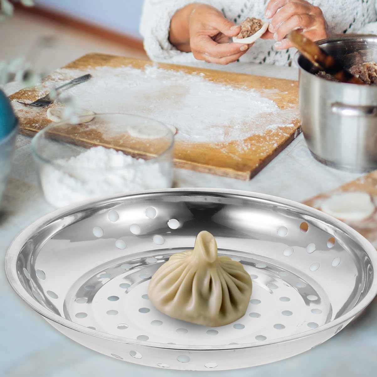 RORPOIR Hair Steamer Steam Basket Stainless Steel Food Dish Stainless Steel Food Tray Dumpling Storage Plate Metal Plate Salad Holder Leaky Disk