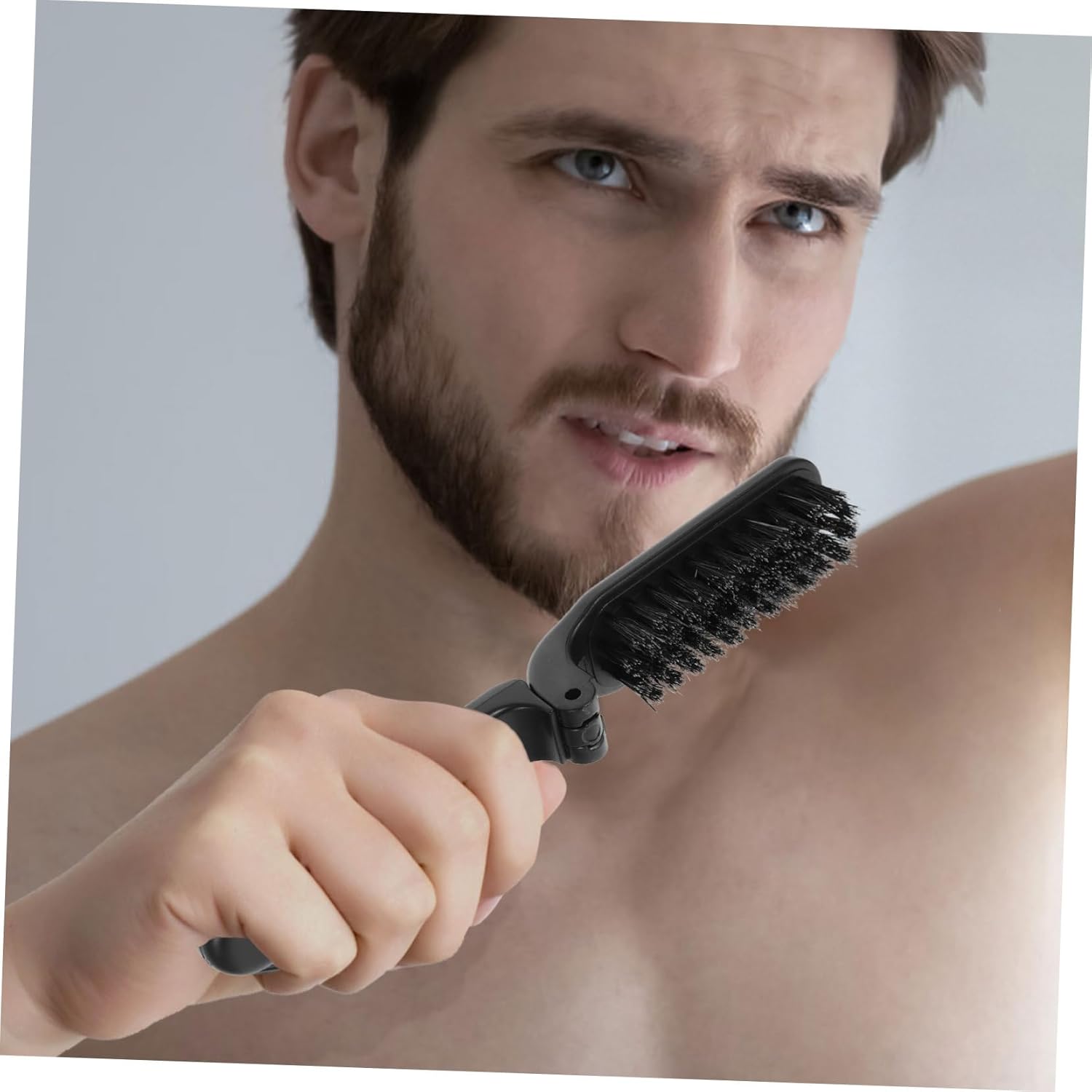 FOMIYES Cepillo plegable para barba, cepillo de pelo de bolsillo, cepillo de limpieza para barba, cepillo de aseo de barba plegable para cabello,