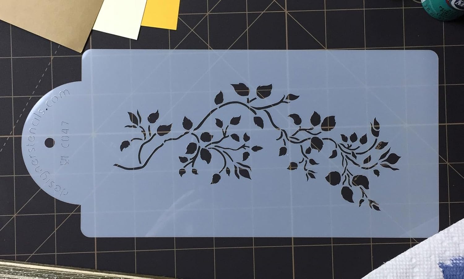 Designer Stencils C047Rosebud Vine para decorar tartas, color beigesemitransparente by Designer Stencils