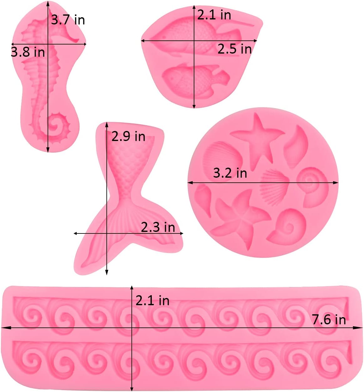 Molde de silicona para chocolate con cola de sirena, estrella de mar, concha, concha, concha, fondant, tema marino, ola de mar, pescado, dulces,