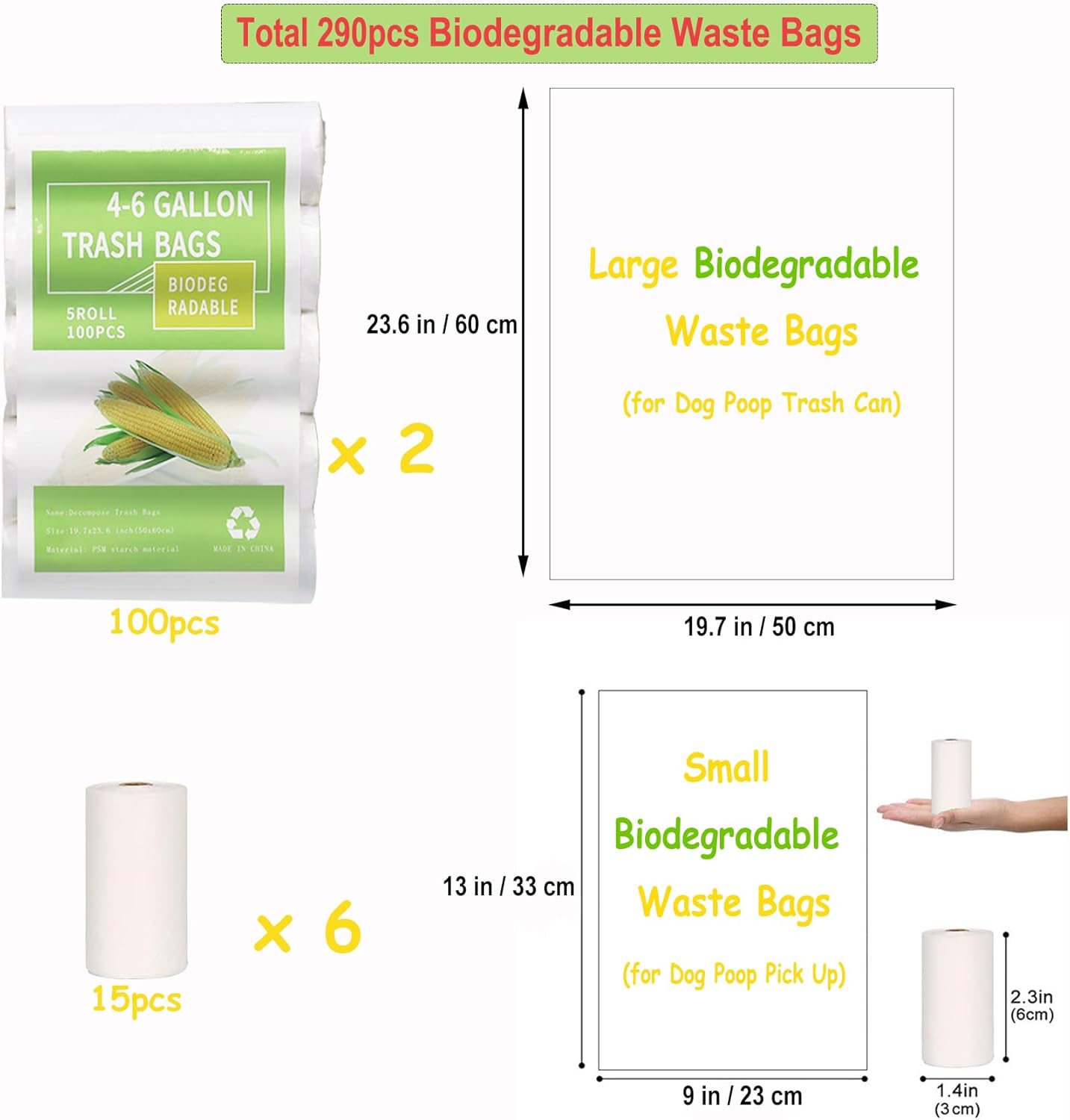 Outdoors – Cubo de basura para excrementos de perro con tapa y 290 bolsas de basura biodegradables, lindo bote de basura para patio, hogar, jardín,