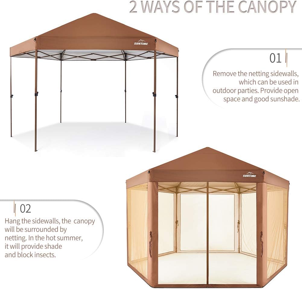 OUTDOOR LIVING SUNTIME Gazebo hexagonal para patio al aire libre, toldo instantáneo emergente, carpa de campaña para fiesta de jardín, patio