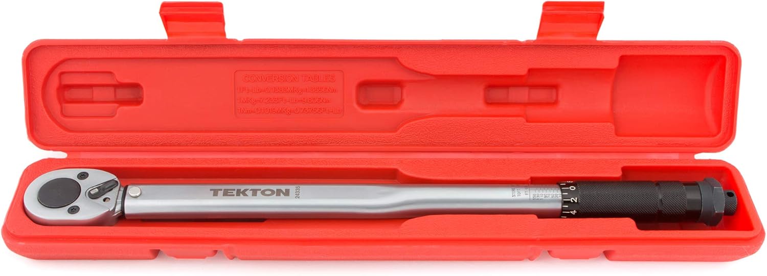 TEKTON Llave dinamométrica de micrómetro de accionamiento de 38 pulgadas y llave dinamométrica TEKTON de micrómetro de 14 pulgadas (20-200