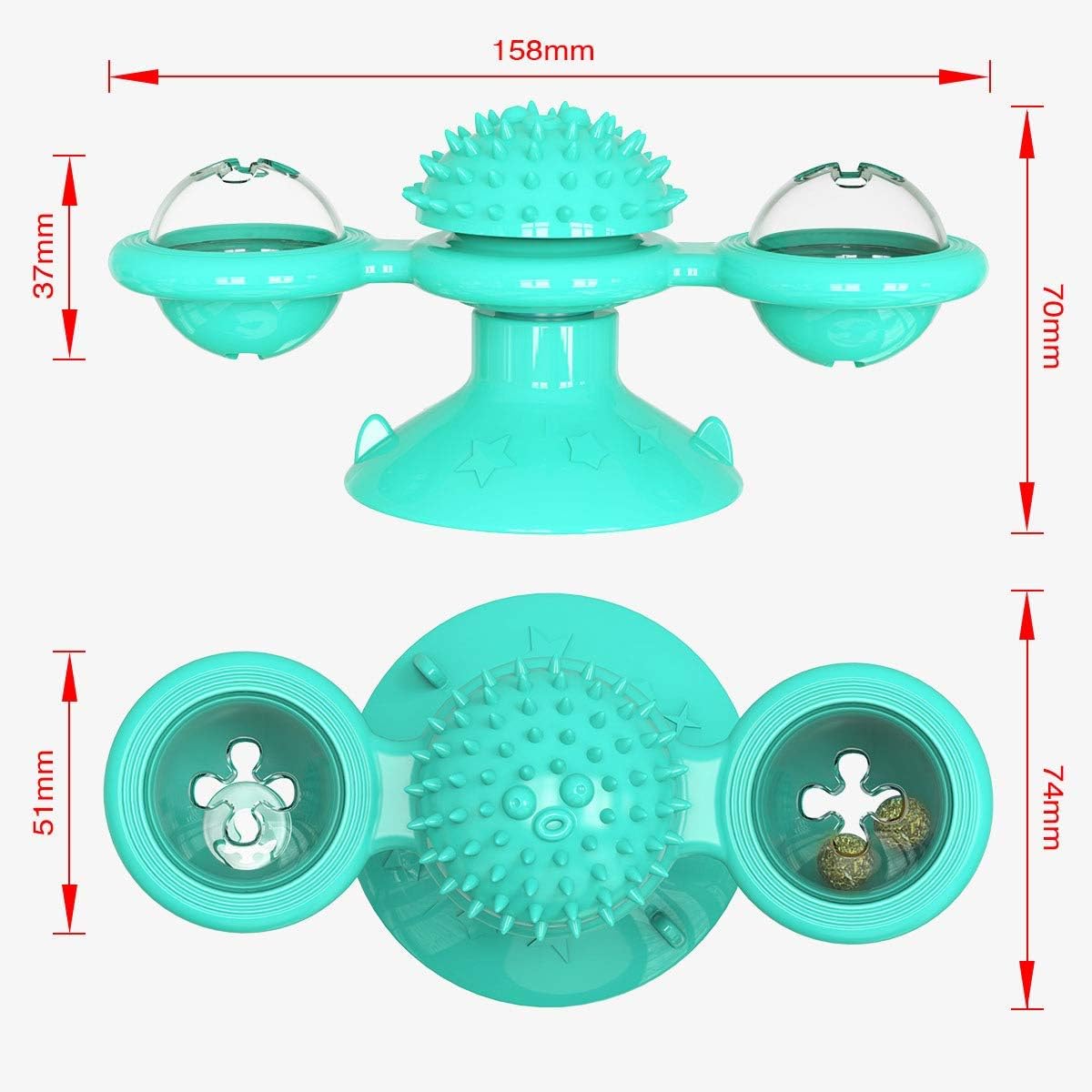 Molino de viento para gatos con hierba gatera, juguetes interactivos giratorios para gatos con ventosa, juguete de masaje giratorio para gatos de