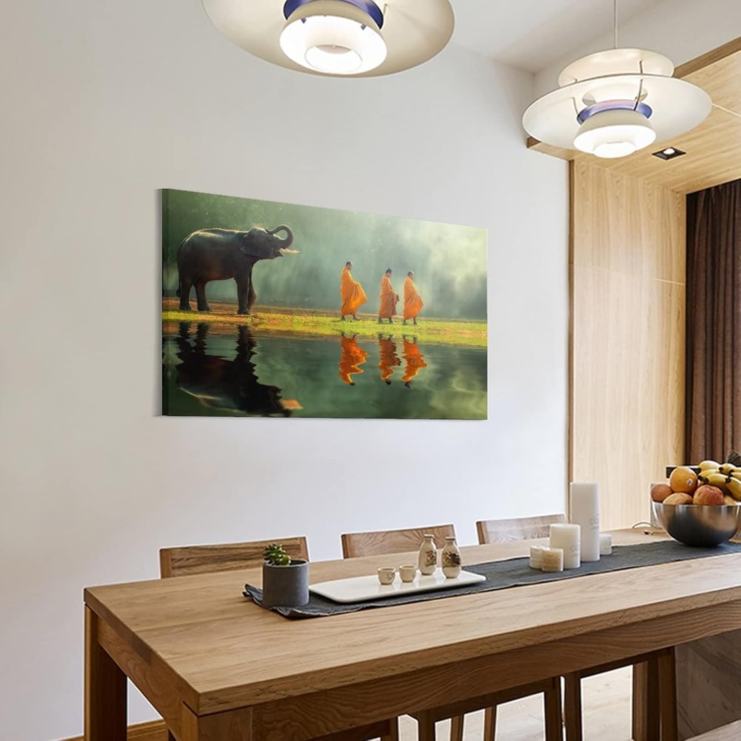 Póster estético de la habitación, monje y elefante, viven en paz, pinturas artísticas de pared, lienzo, decoración de pared, decoración del hogar,