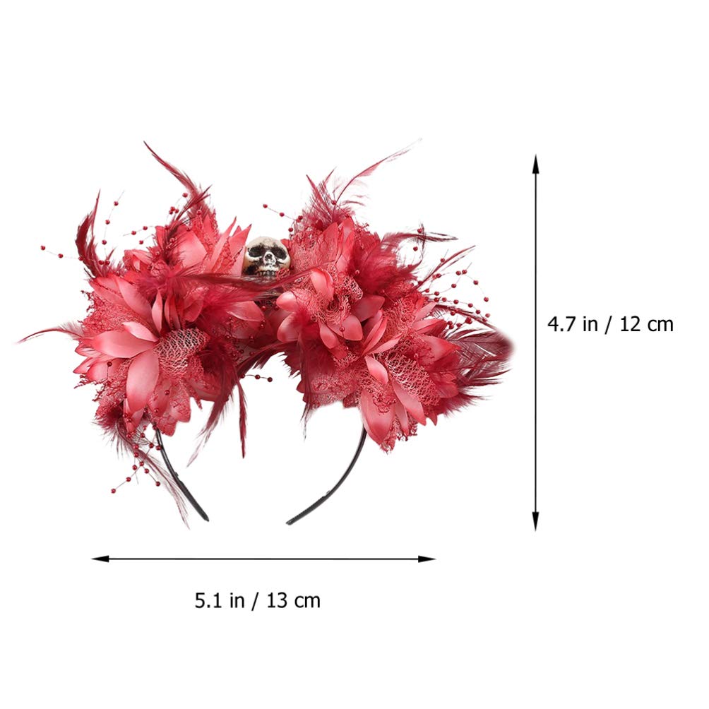Lurrose Diademas para disfraz de Halloween, diseño de calavera y plumas de flores, corona de flores mexicanas, Dia de Los Muertos, diadema de rosas