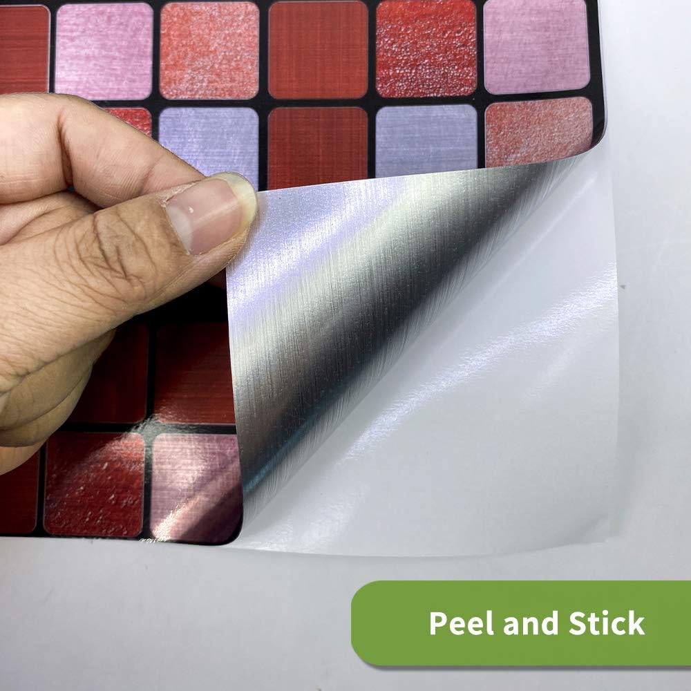 25 piezas de azulejos autoadhesivos de transferencia de plata cepillada, calcomanías de azulejos para despegar y pegar, adhesivo de pared a prueba