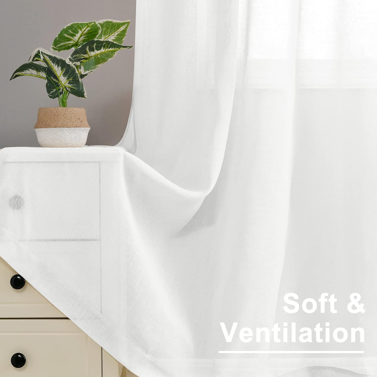 XWZO Cortinas traslúcidas de lino sintético de 72 pulgadas de largo para dormitorio, cortinas filtrantes de luz con bolsillo para cortinero, para