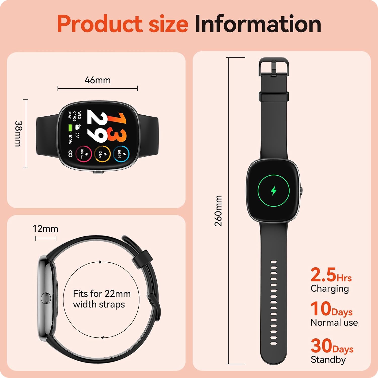Reloj de seguimiento de actividad física con frecuencia cardíaca 247, monitor de sueño de oxígeno en sangre y frecuencia cardíaca, 1.69 pulgadas,