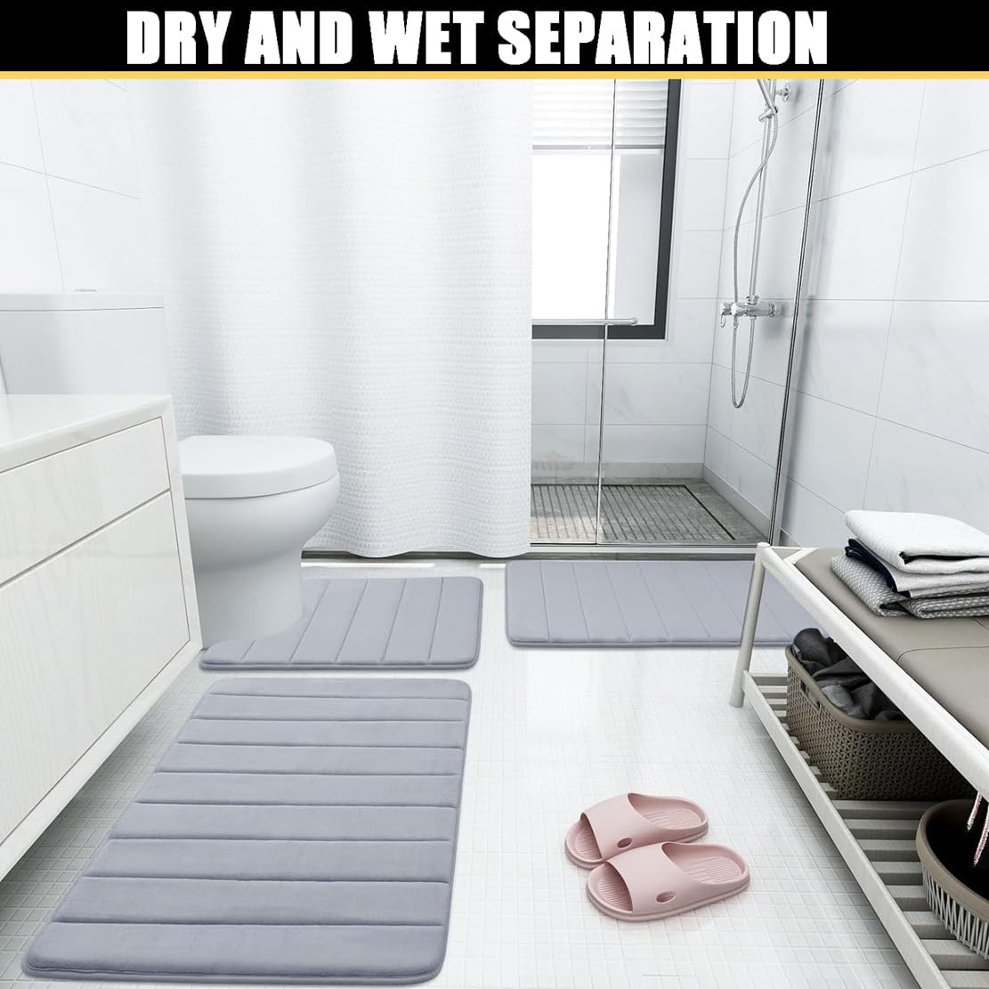 NIOKIT Tapete grueso de espuma viscoelástica para baño, antideslizante, fuerte absorbente de agua, lavable a máquina, ultra suave, cómodo, tapete