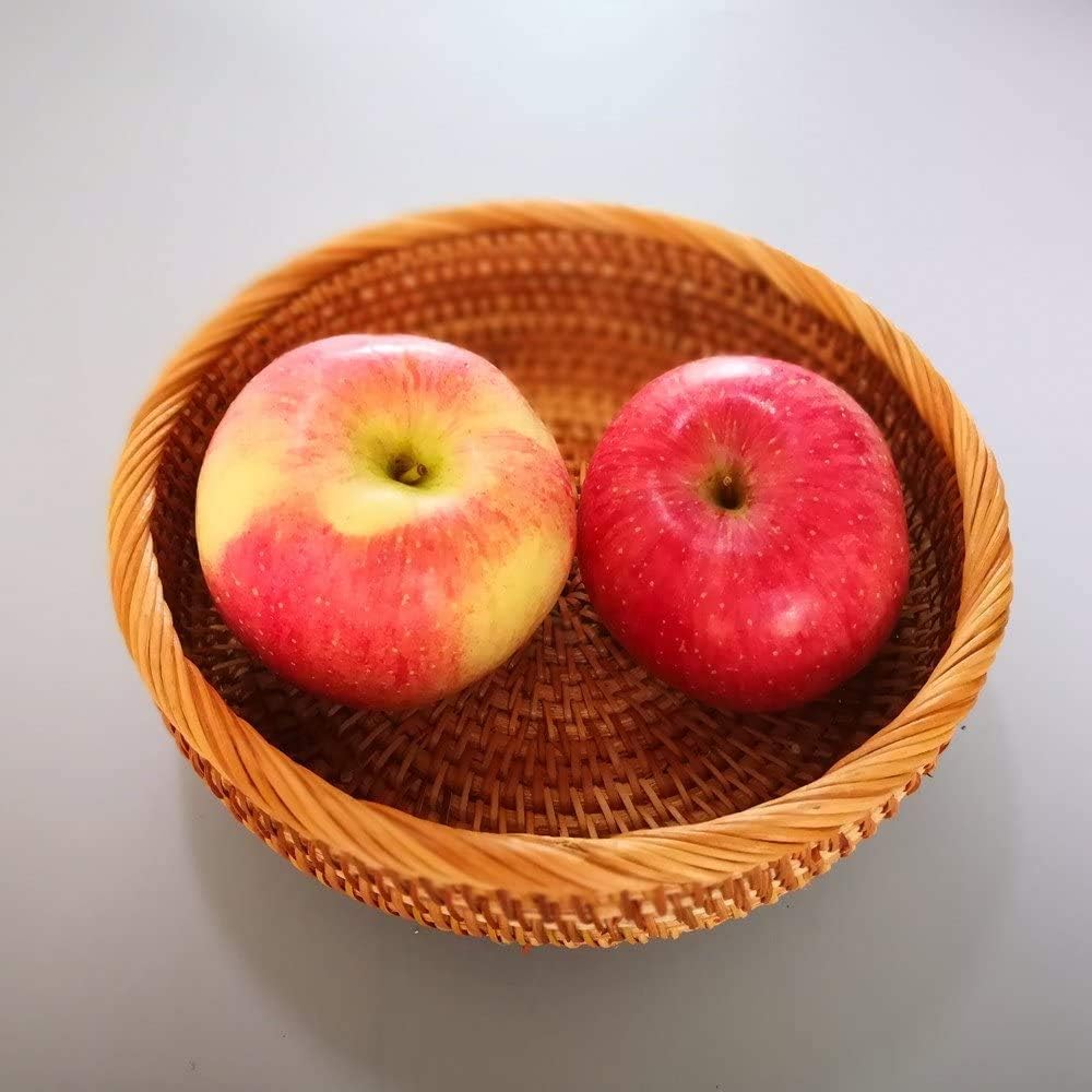 amololo Hadewoven – Cesta redonda de ratán para frutas, bandeja de mimbre para alimentos, soporte de almacenamiento para comedor, bandeja pequeña de