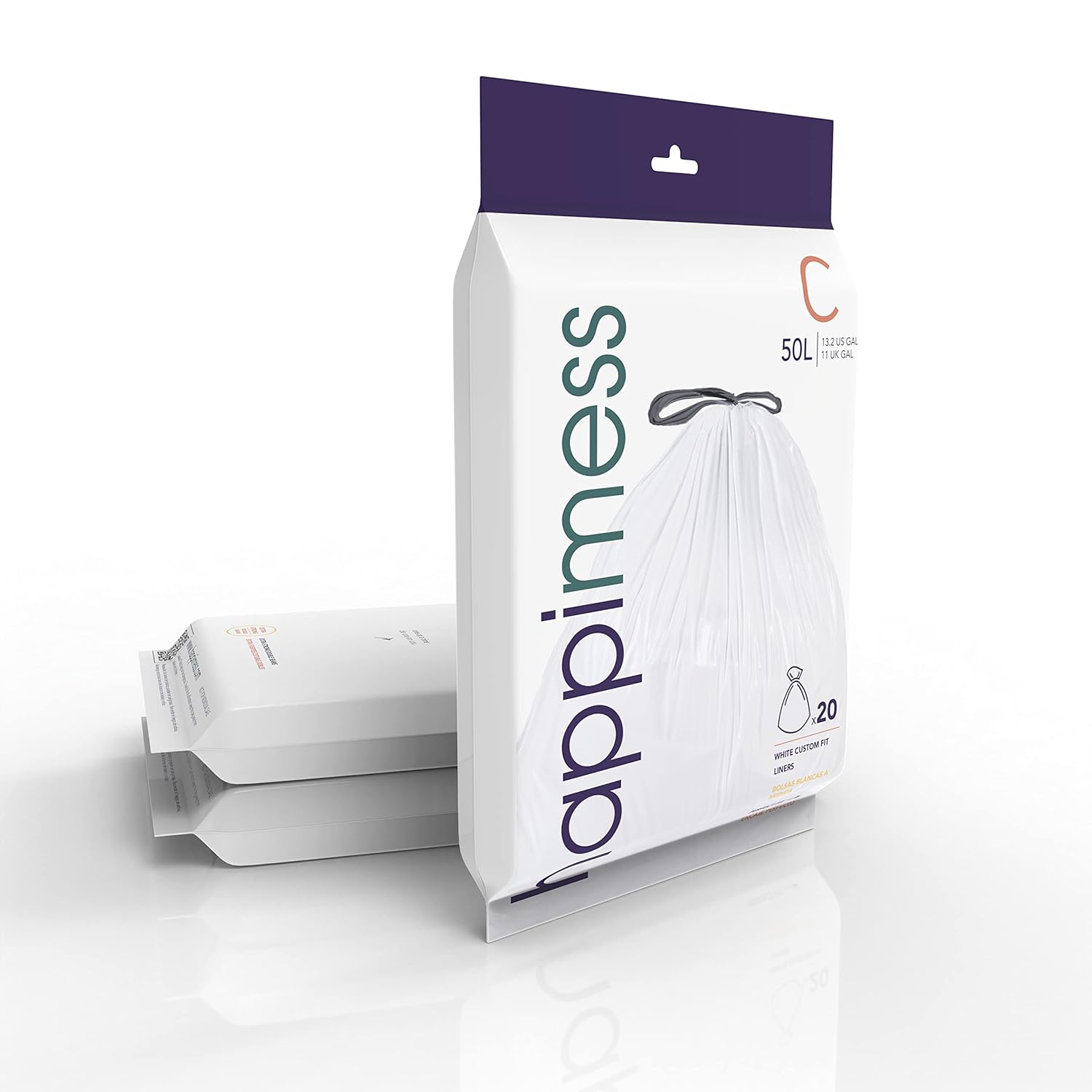 happimess HPM3000C-WHITE – Bolsas de basura con cordón de cocina de 13.2 galones, forro para botes de basura, color blanco, 60 unidades, 3 paquetes