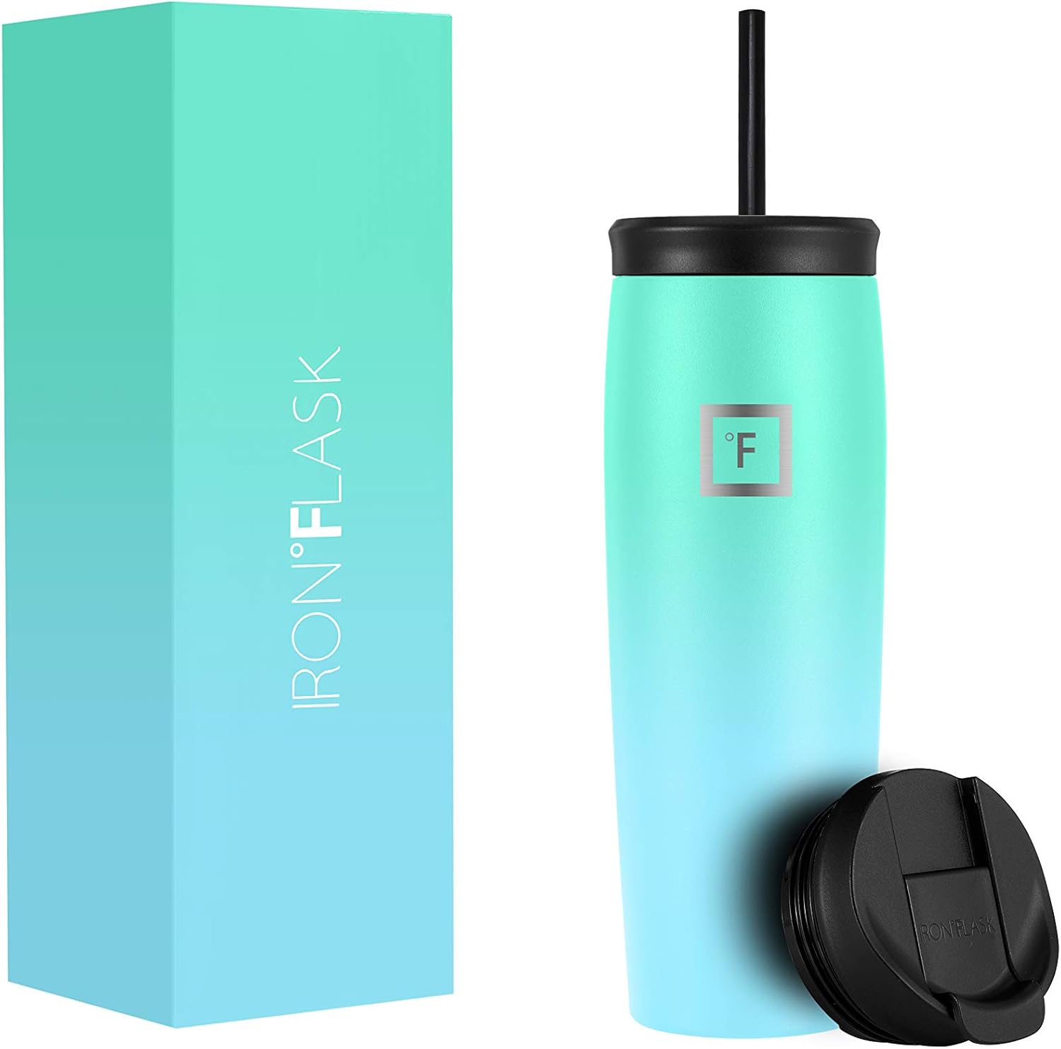 IRON FLASK Nomad – Vaso de 24 onzas con 2tapas (abatible y con pajilla), de acero inoxidable con aislamiento al vacío, doble pared, taza térmica
