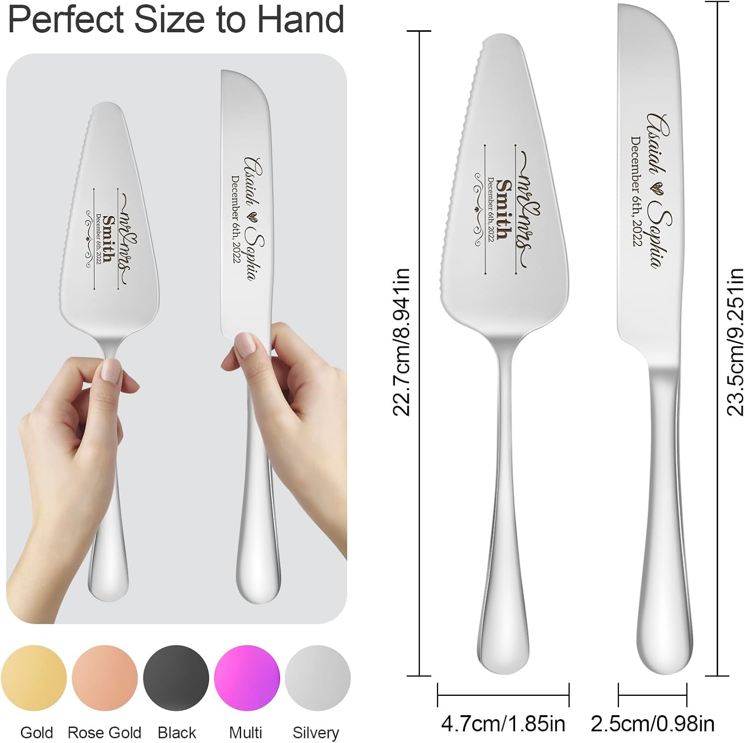 Juego personalizado de corte de pasteles para bodas, juego de cuchillos y servidores de acero inoxidable, cortador de pasteles y servidor de