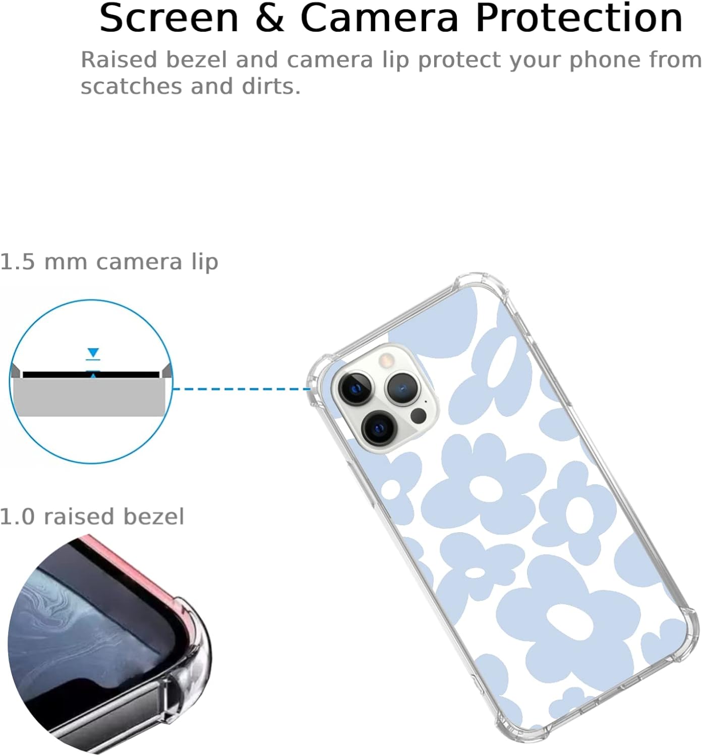 Sundwugzh Funda azul retro de los años 70 compatible con iPhone 15 Pro Max, funda estética de flores hippie para iPhone 15 Pro Max para