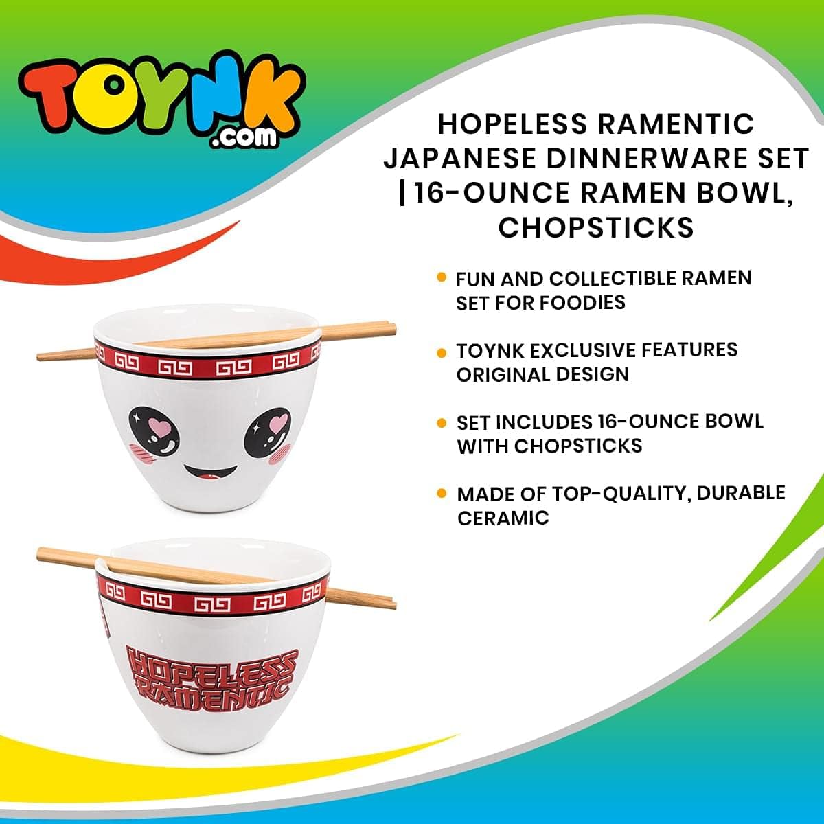 Bowl Bop Hopeless – Juego de vajilla de cerámica japonesa Ramentic  Incluye cuenco de fideos ramen de 16 onzas y palillos de madera  Juego de platos