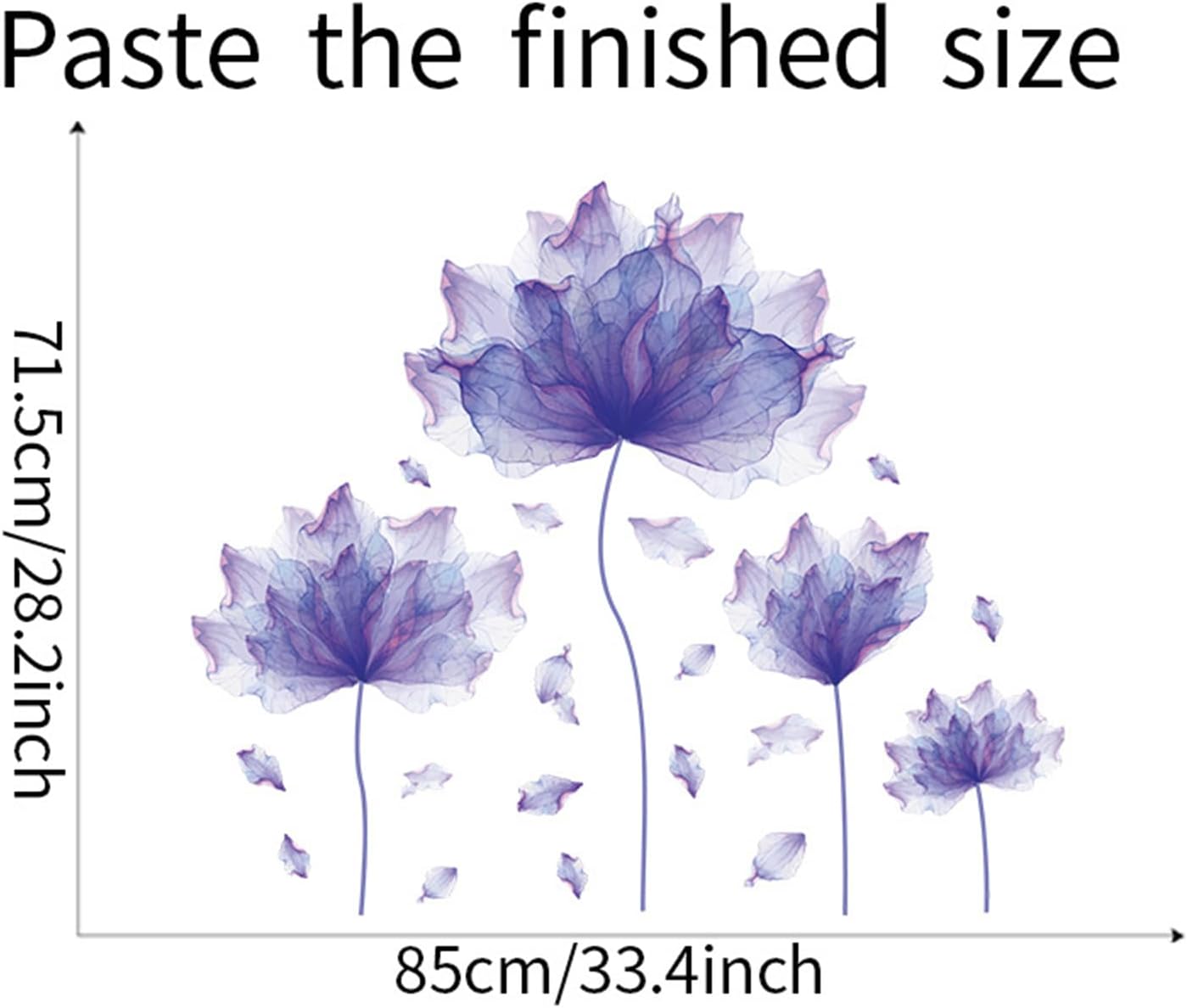 Calcomanías de pared de flores moradas, murales para dormitorio, oficina, baño, sala de estar, calcomanías de pared florales extraíbles, decoración